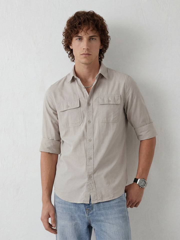 Slim Fit Double Pocket Shirt | Grey