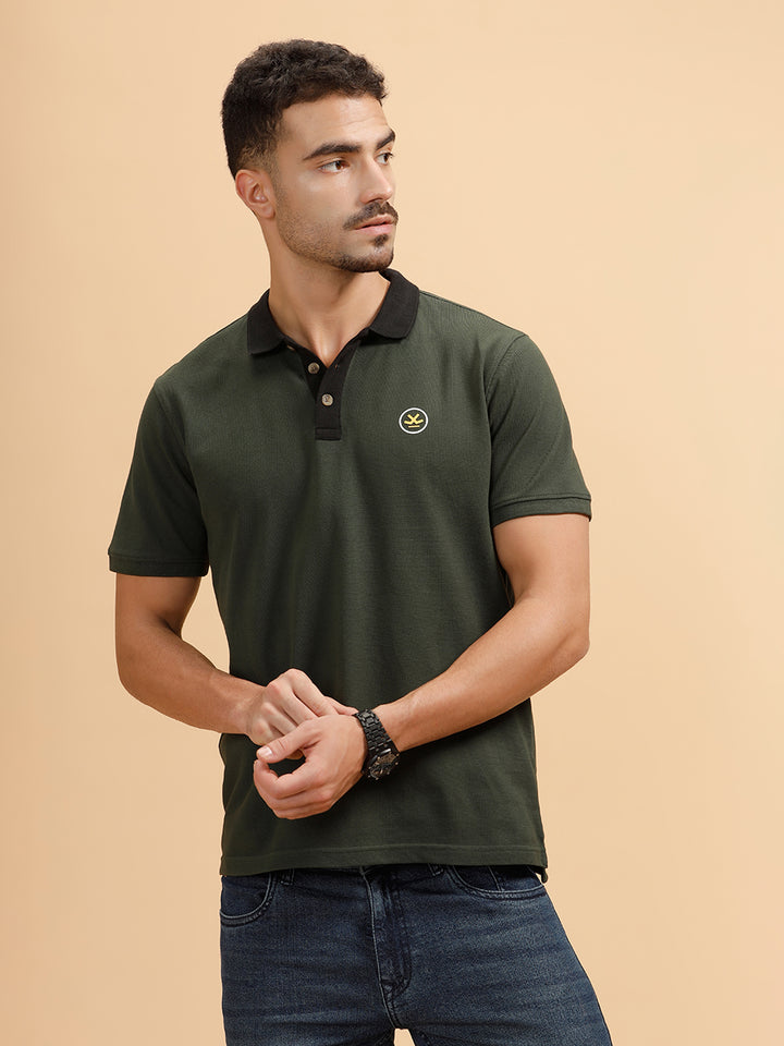 Solid Slim Fit Polo T-Shirt | Olive