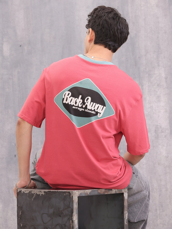 Contrast Neck Retro Graphic Printed Oversized Fit Tshirt | Red
