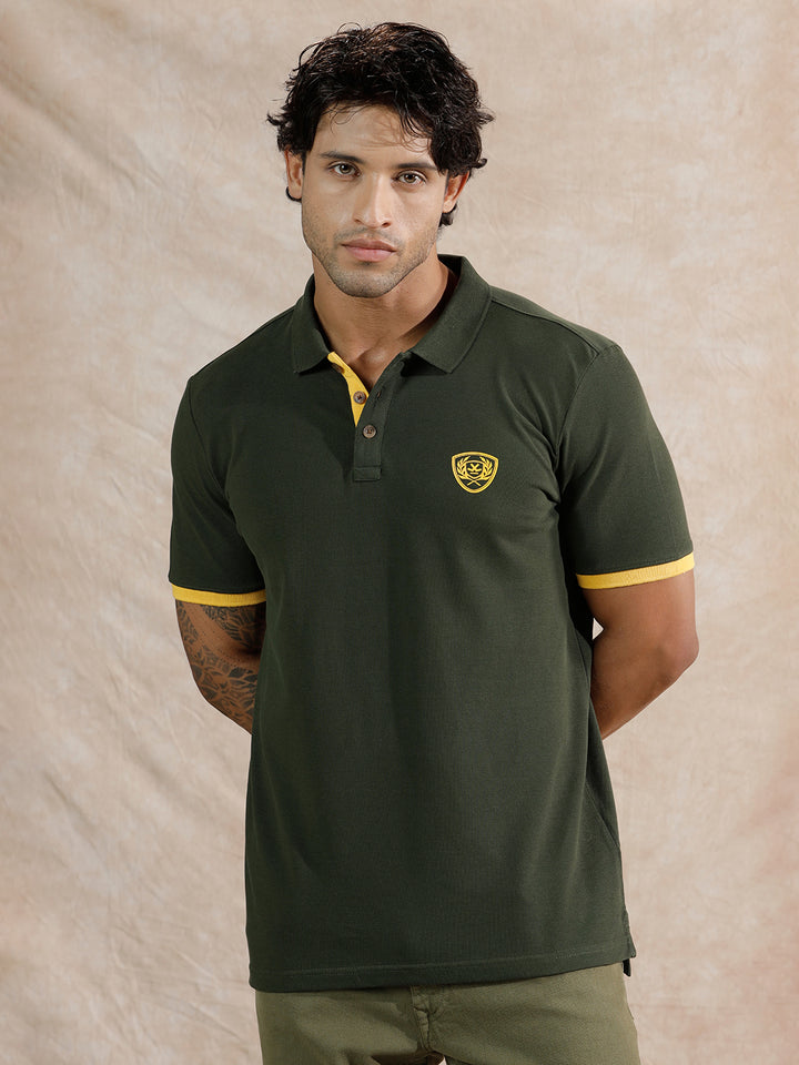 Varsity Crest Slim Fit Polo T-Shirt | Olive