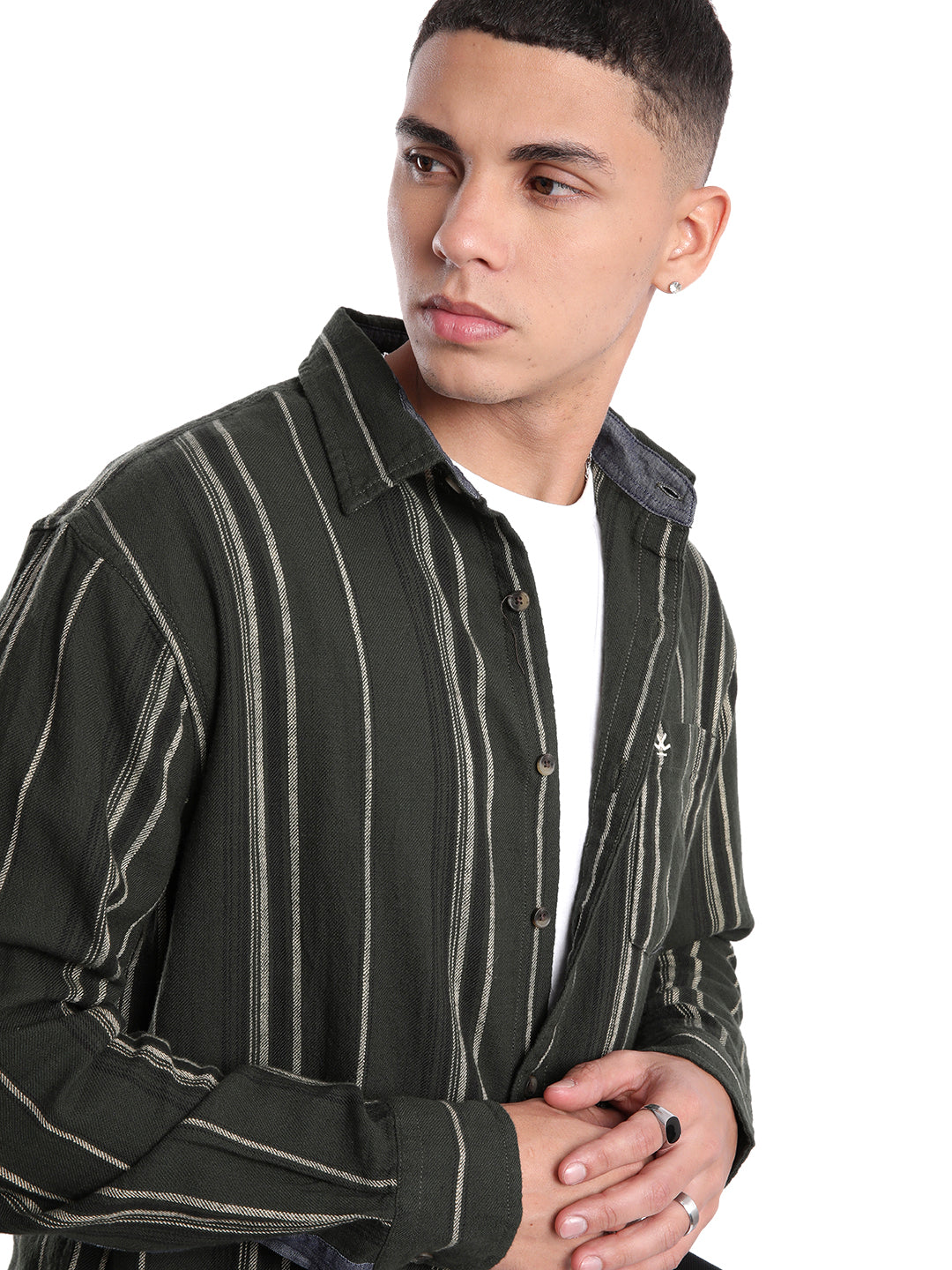 Elite Olive Full Sleeve Striped Shirt