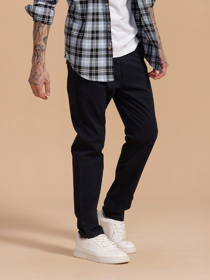 Cotton Blend Chino Trouser | Navy Blue
