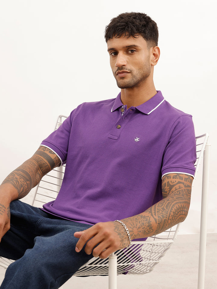 Solid Tipping Collar Polo T-Shirt | Purple
