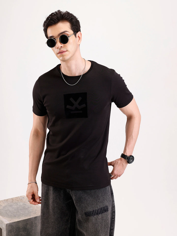 Solid Flock Printed T-Shirt   |  Black