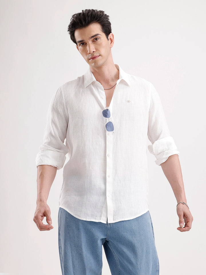 Solid Slim Fit Linen Blend Shirt  | White