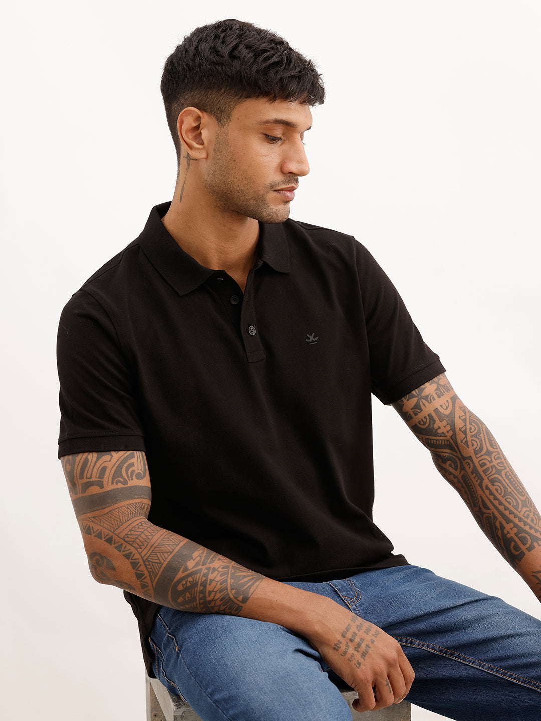 Solid Slim Fit Polo T-Shirt | Black