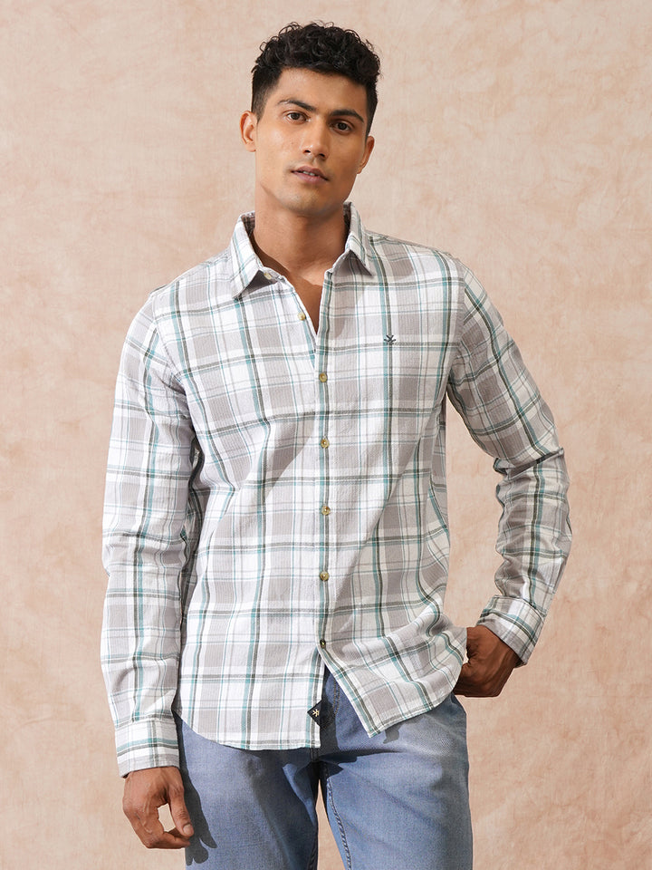 Textured Checks Dobby Shirt | Grey