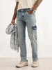 Textured Straight Fit Denim Cargo | Light Blue