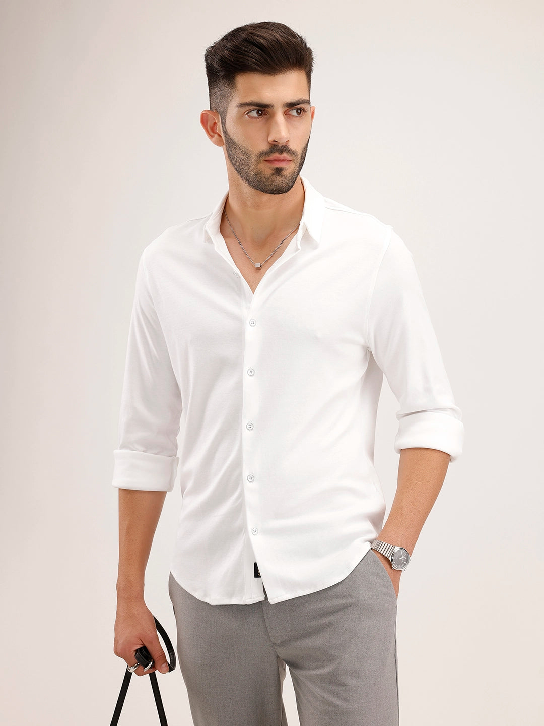Solid Slim Fit 100% Cotton Shirt | White