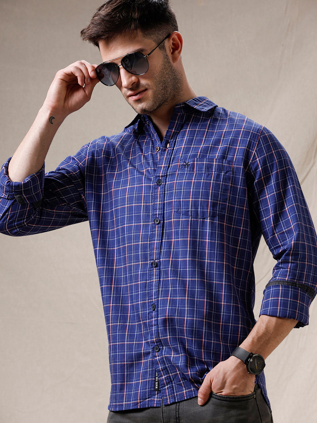 Checked Long Sleeve Blue Shirt