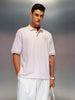 Men's oversize polo tshirt with contrast collar & graphic chest print | Pink