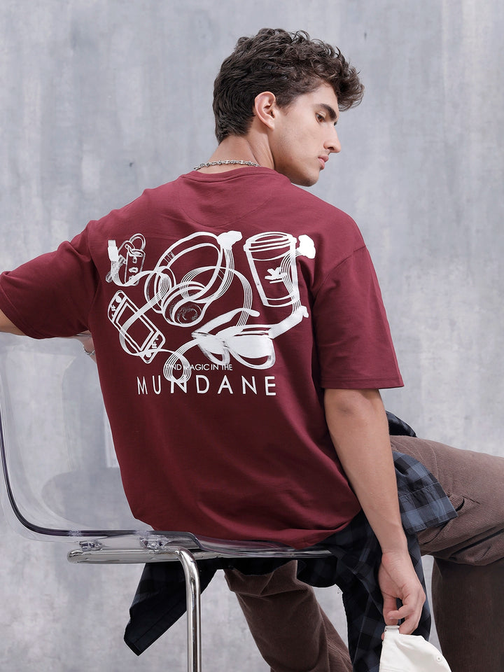 Mundane Objects Inspired Oversized Fit Back Print T-Shirt | Maroon