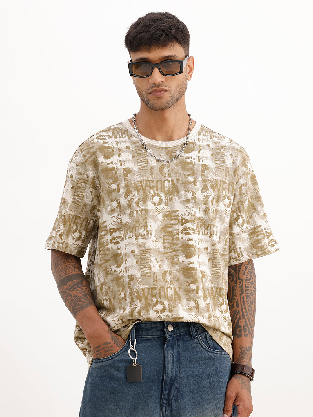 Classic Oversized AOP T-Shirt | Beige