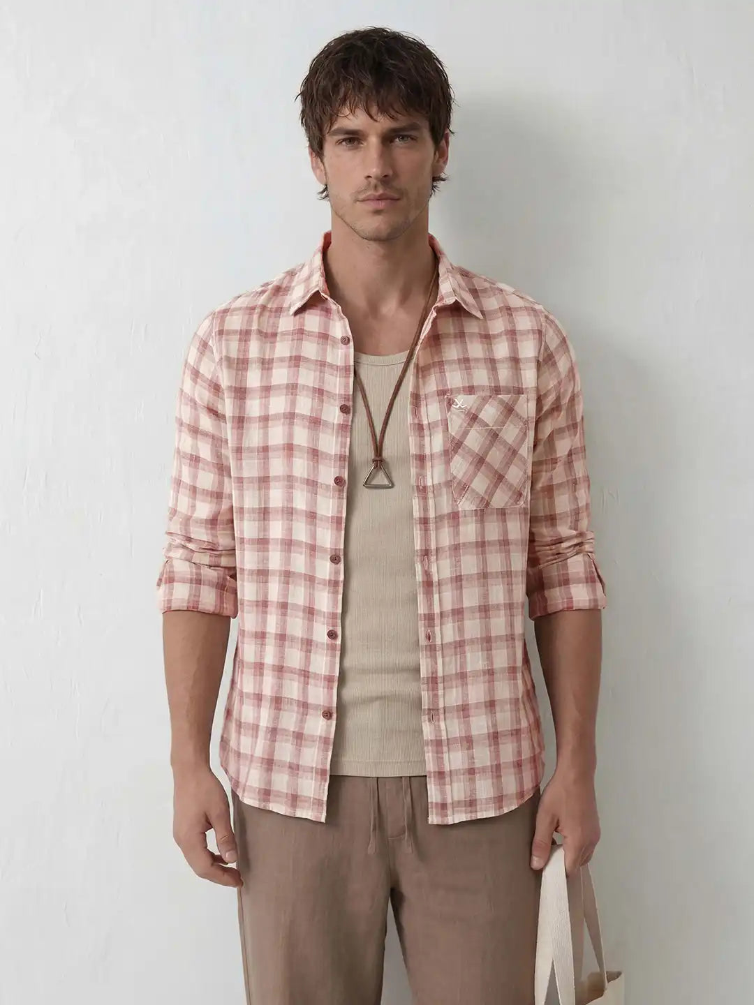 Classic Slim Fit Checkered Shirt | Brown