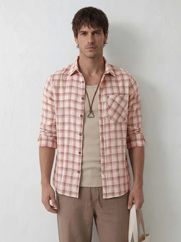Classic Slim Fit Checkered Shirt | Brown