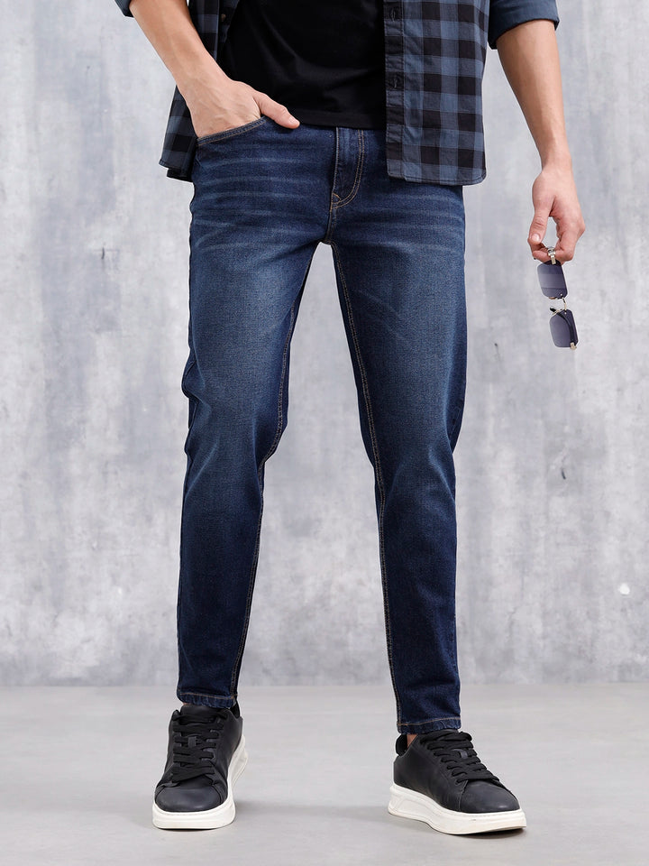 Men Casual Skinny Crop Jeans | Dark Stone