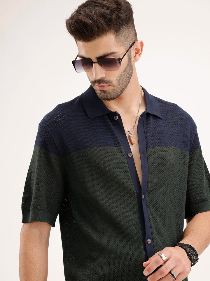 Oversized Flat Knit Shirt  | Olive