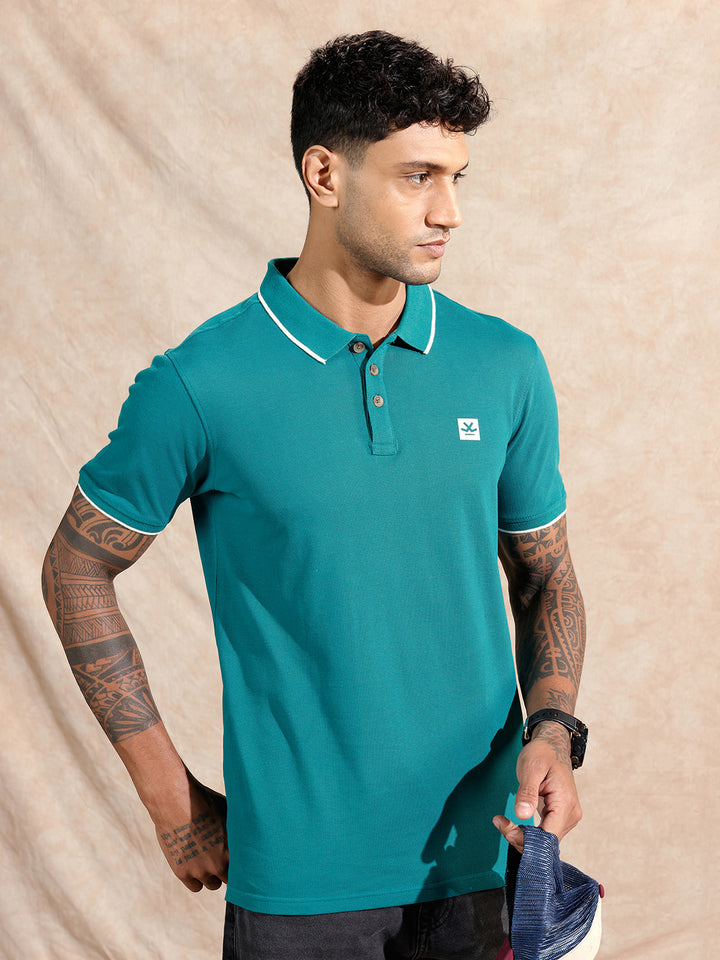 Solid Slim Fit Polo T-Shirt | Teal