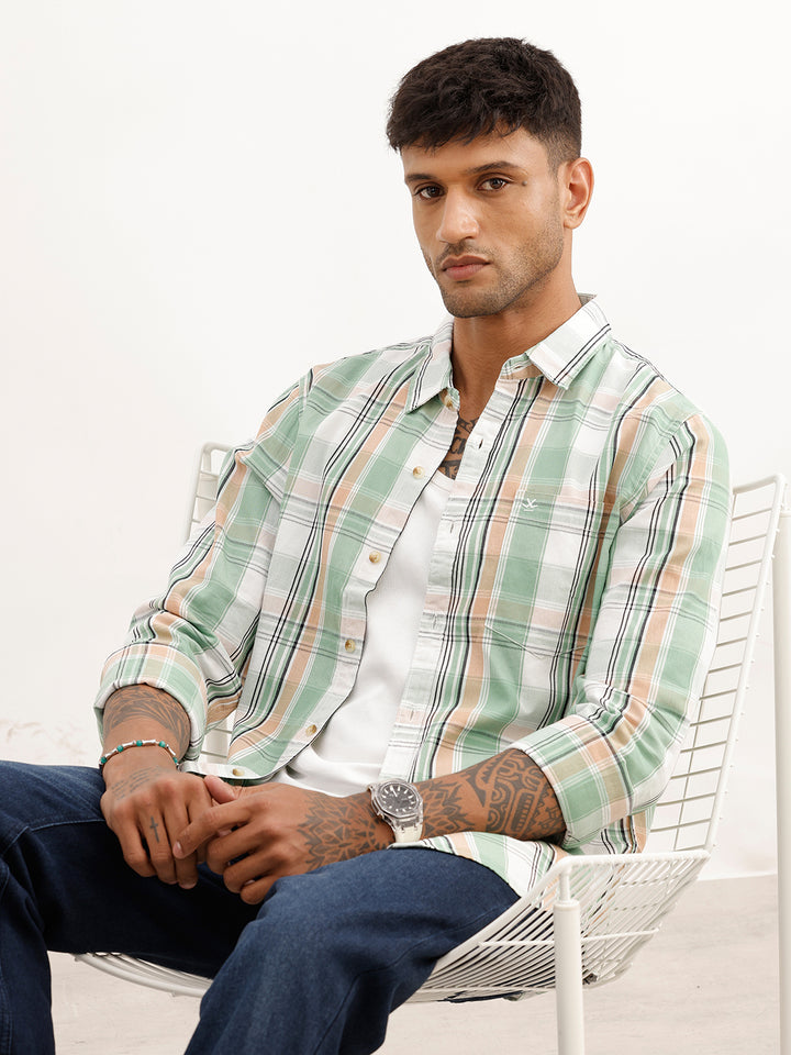 Regular Fit Checkered Full Sleeve Shirt | Green