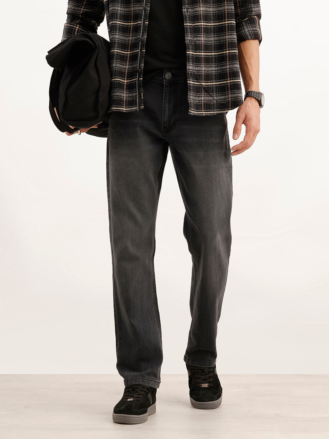 Faded Straight Fit Denim Jeans | Black