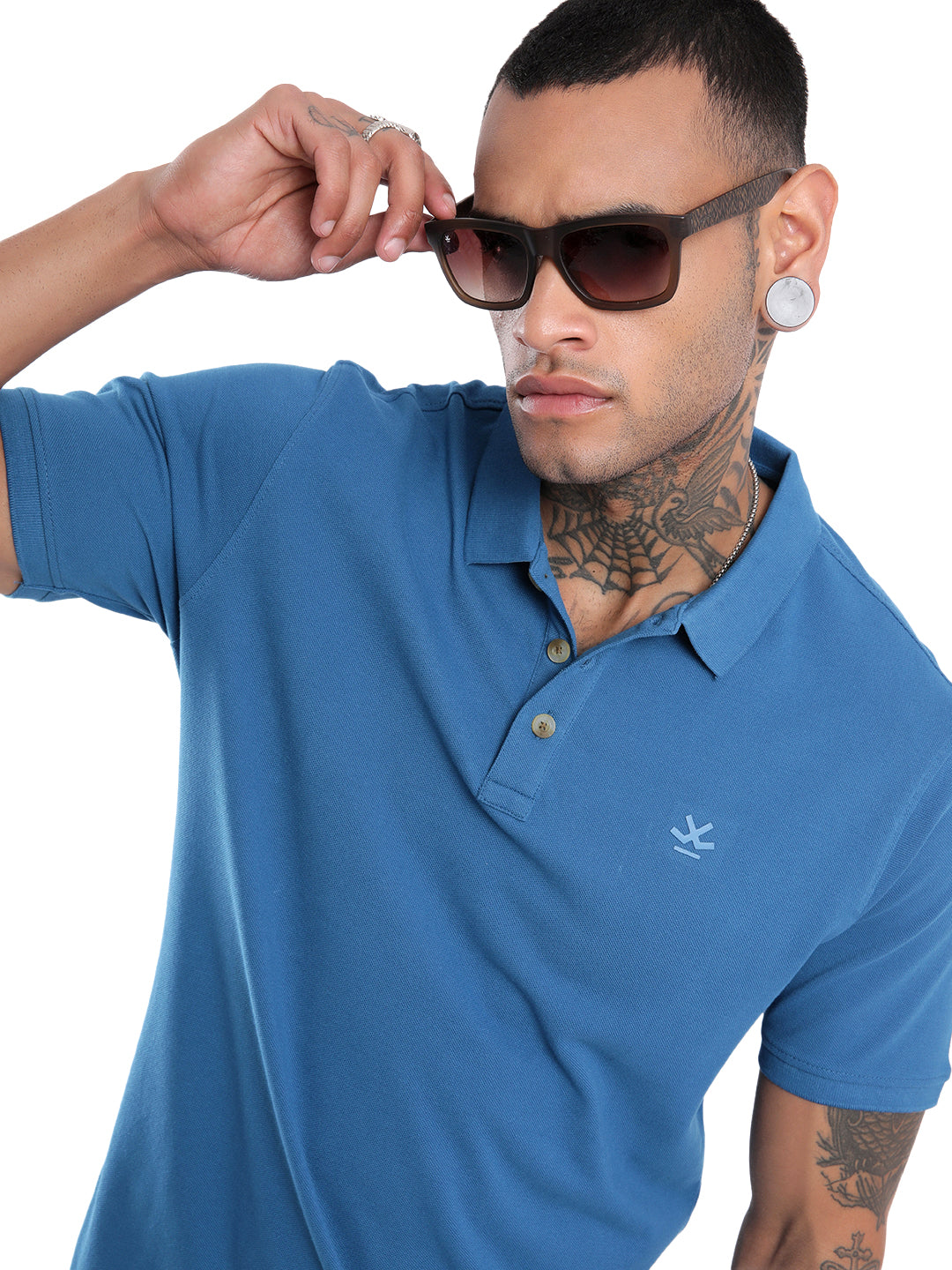 Solid Blue Pique Polo T-Shirt