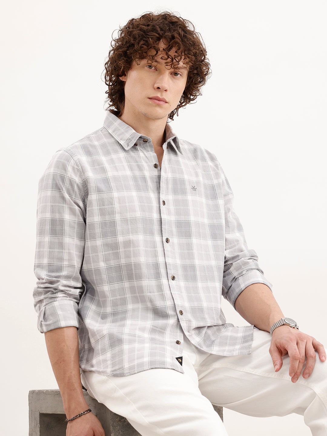Slim Fit Checkered Shirt  | Grey