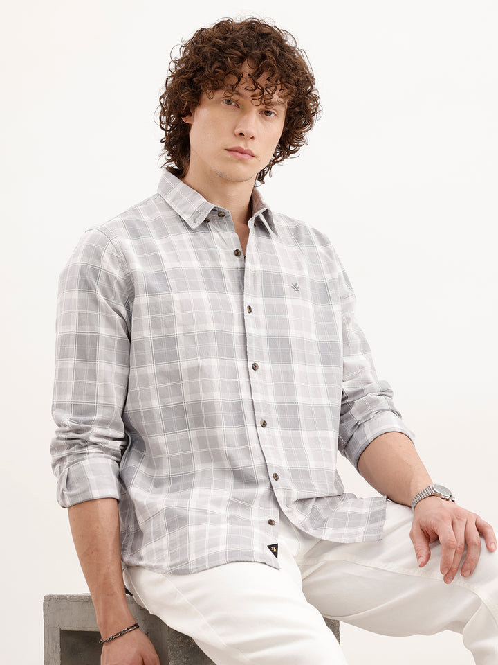 Slim Fit Checkered Shirt  | Grey
