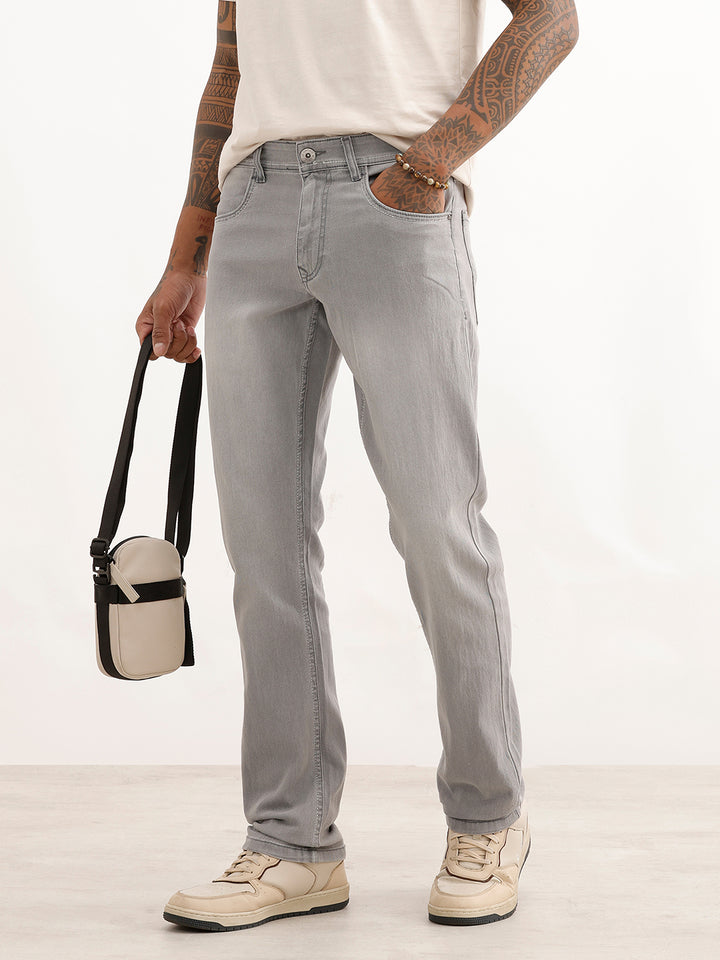 Straight Fit Faded Denim Jeans | Grey