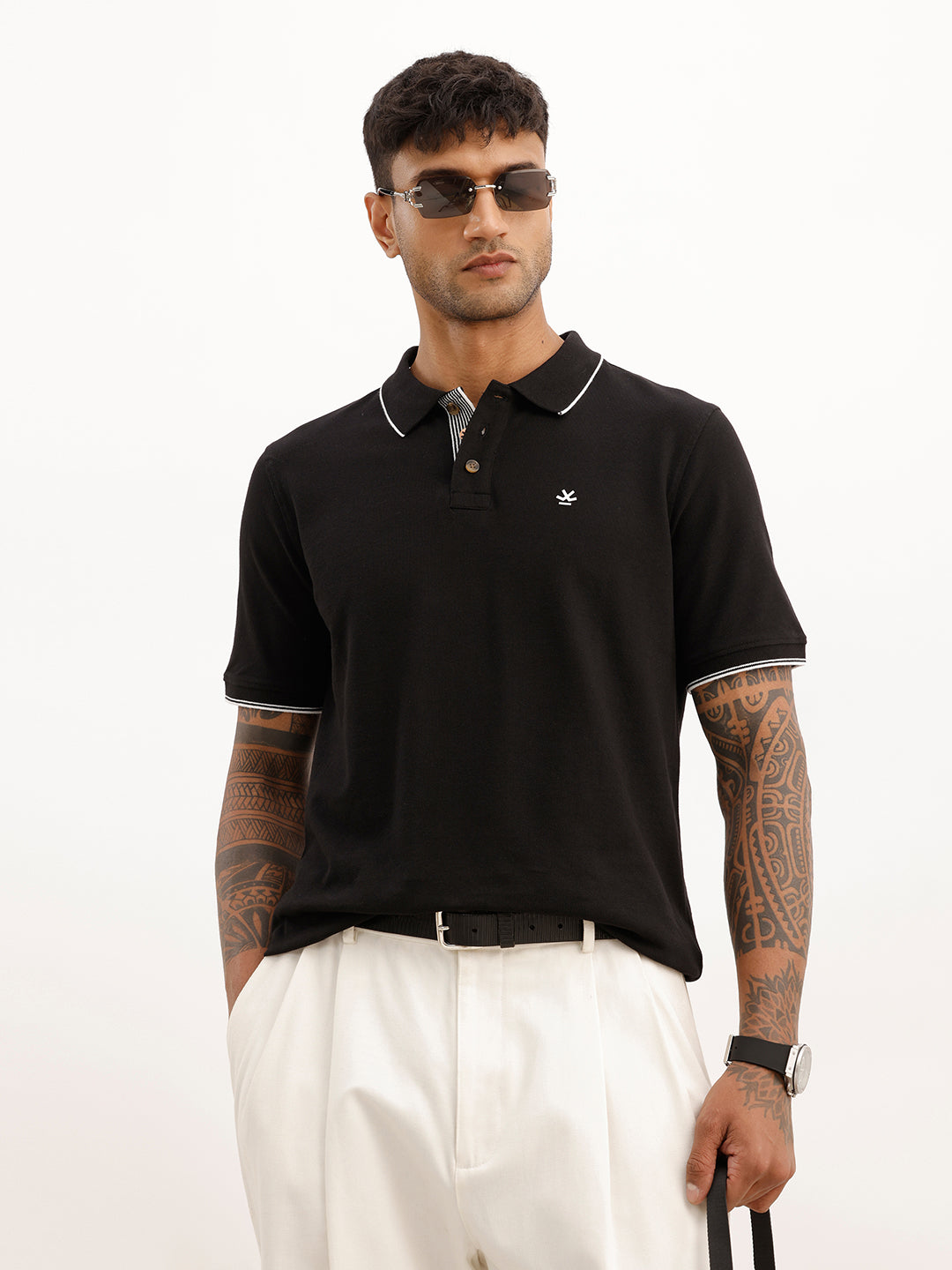 Classic Slim Fit Tipping Collar Polo T-Shirt | Black