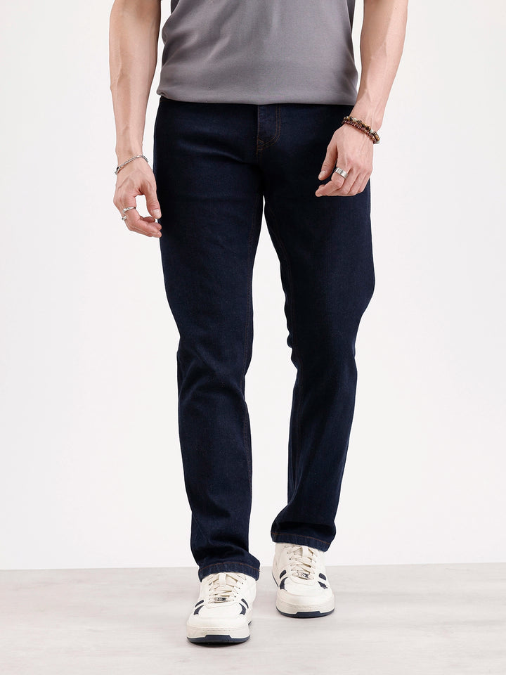 Solid Straight Fit Denim Jeans   |  Blue