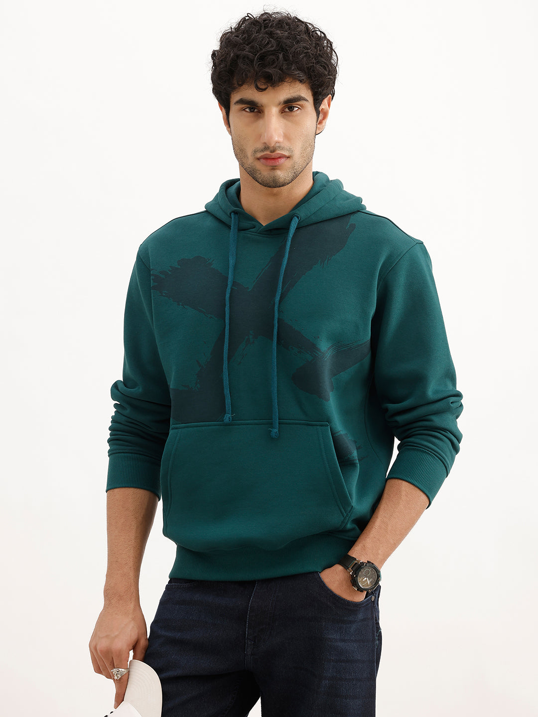 Classic Placement Printed Hooded Sweatshirt | Teal