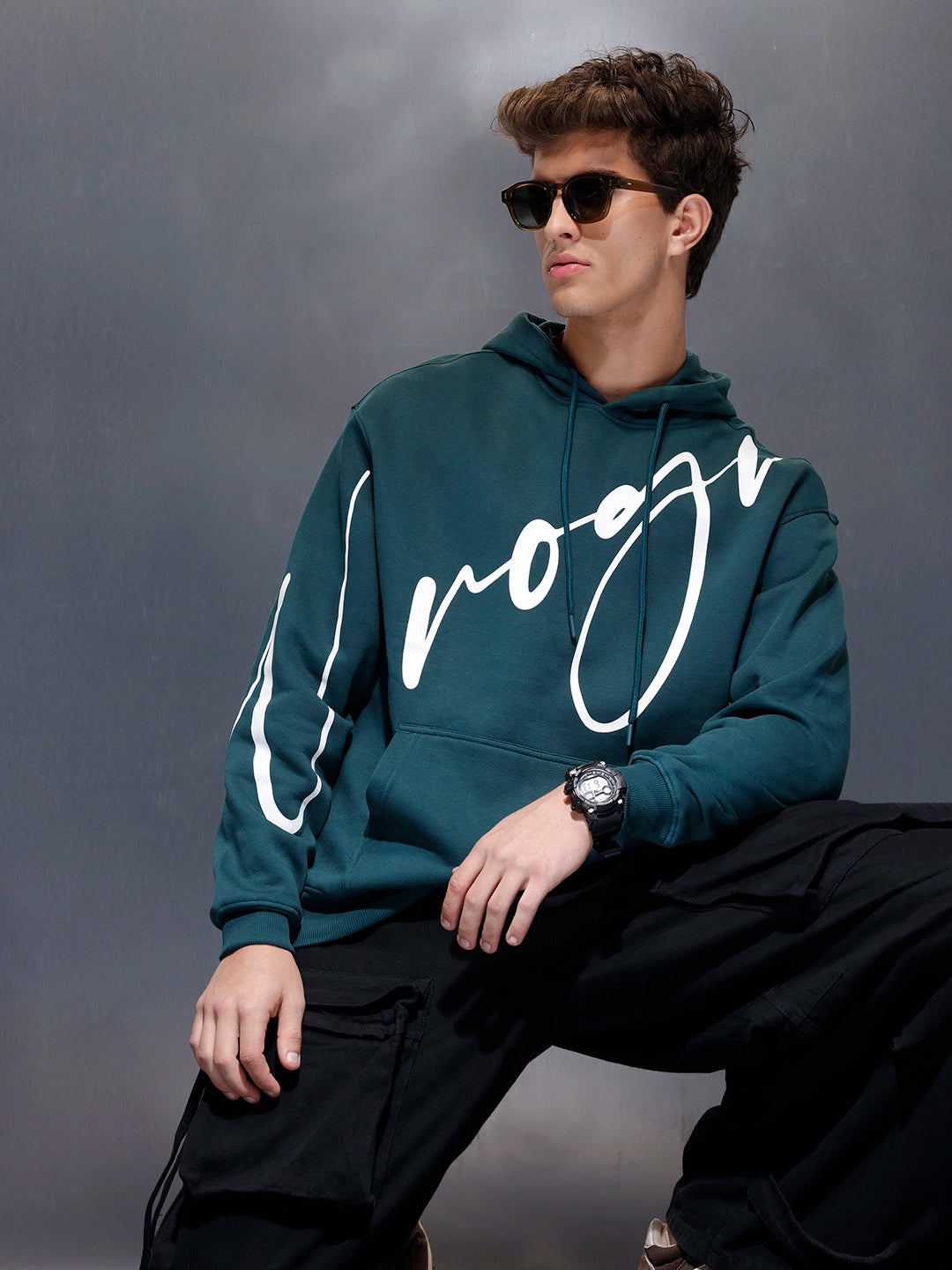 Men’s Teal Slim Fit Script Hoodie | Teal