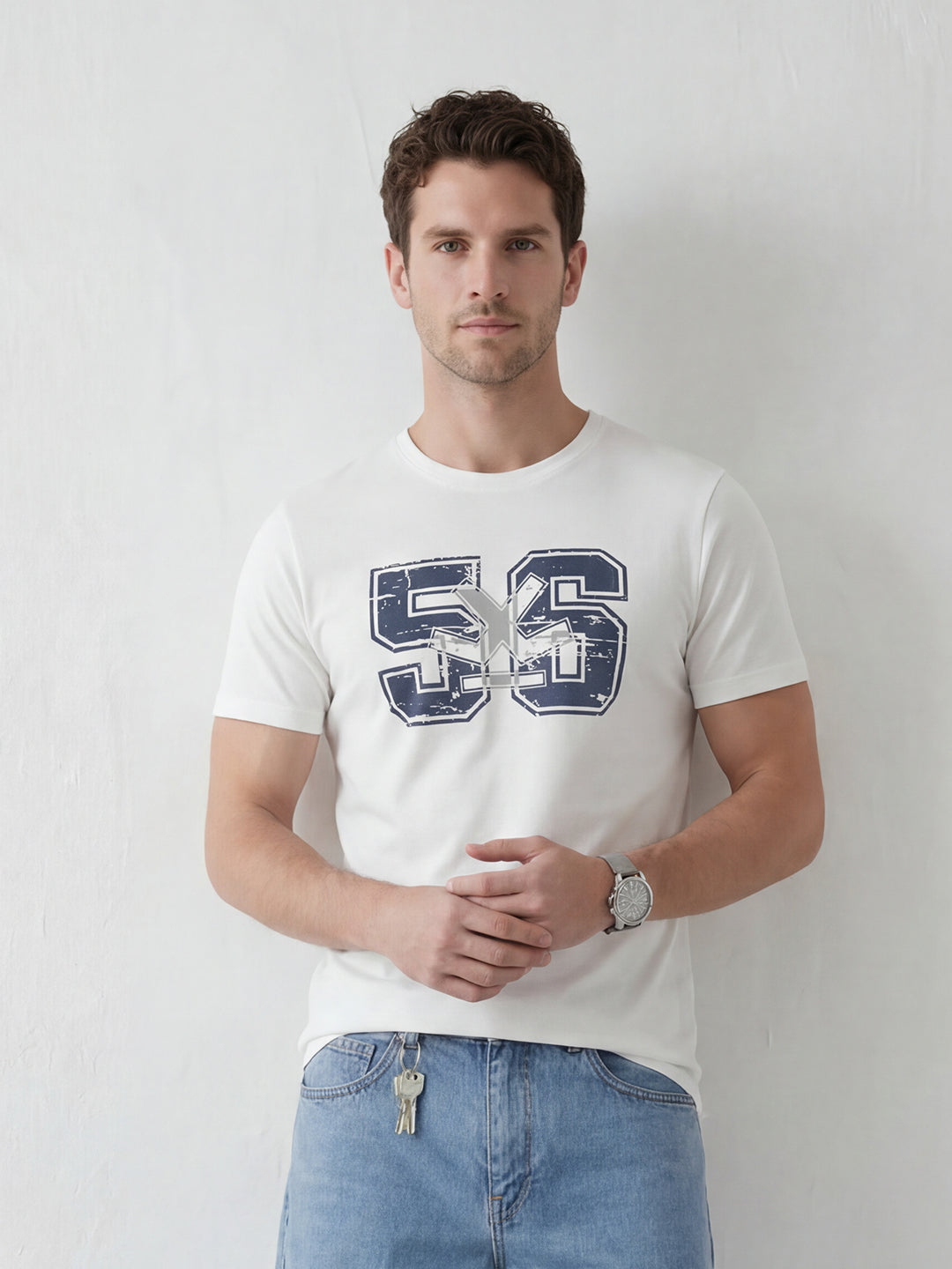 Vintage Varsity Style Graphic Tee | Off White