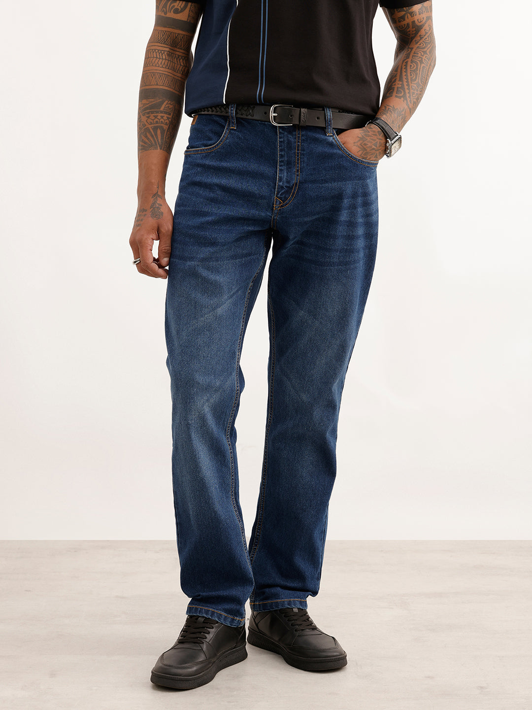Regular Fit Faded Denim Jeans | Dark Blue