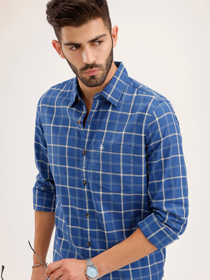 Regular Fit Checkered Shirt | Blue