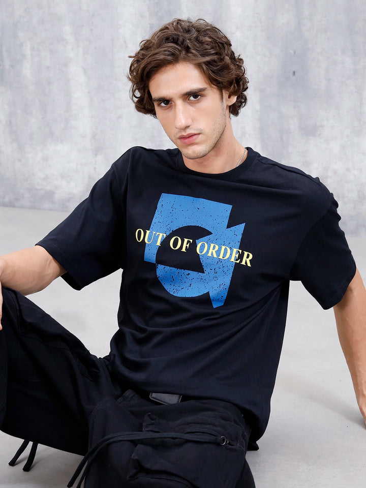 Wrogn Distressed Effect Printed Graphic Tee For Men's | Black