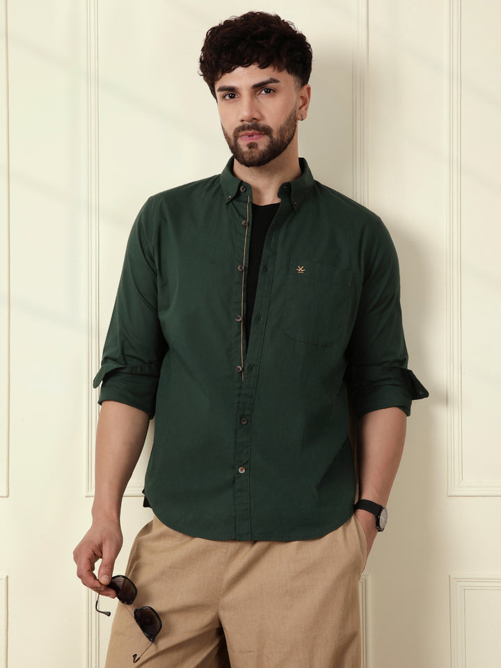 Solid Cotton Blend Shirt | Green