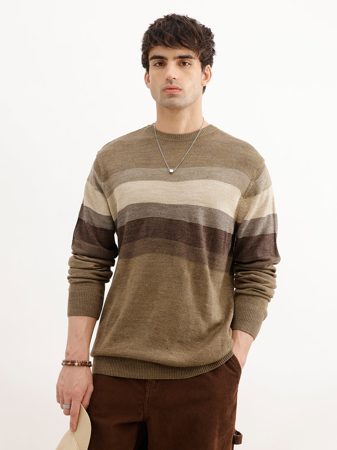 Classic Regular Fit Striped T-Shirt | Olive | WSW02FSRE1042W