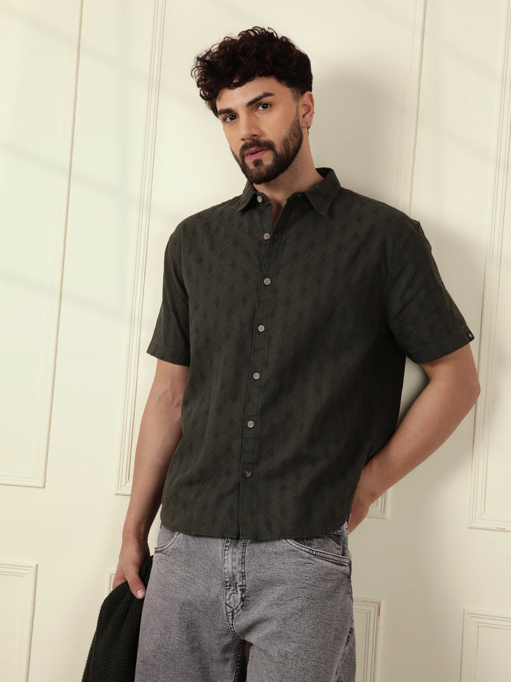 Textured Short Sleeve Shirt | Green