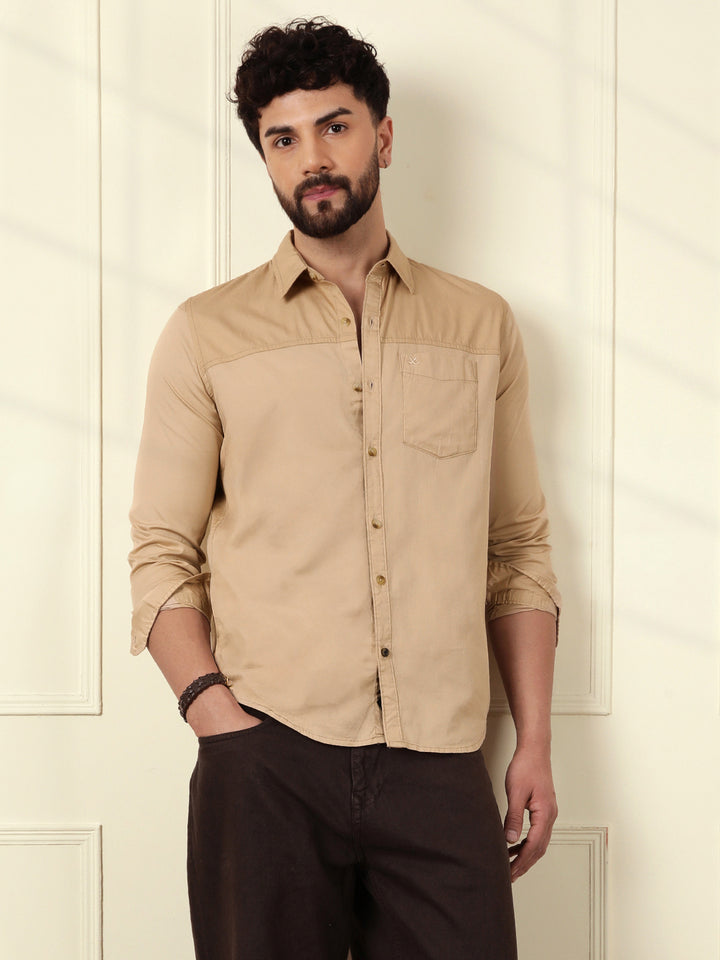 Cut & Sew Slim Fit Shirt | Khaki