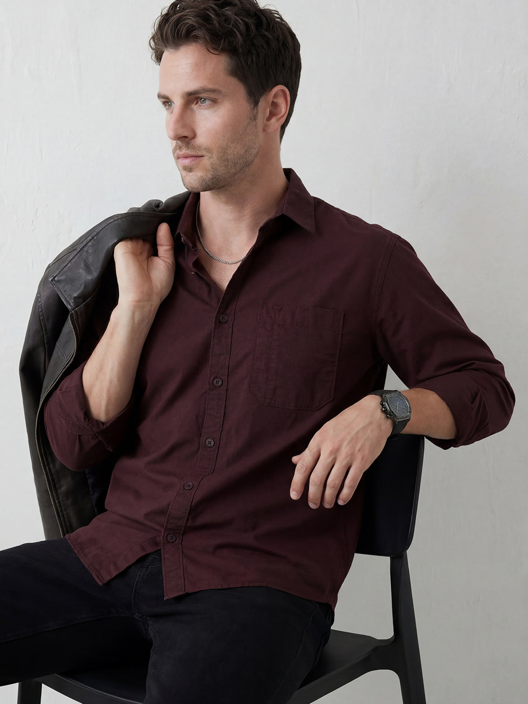 Solid Comfort Fit Full Sleeve Shirt | Wine