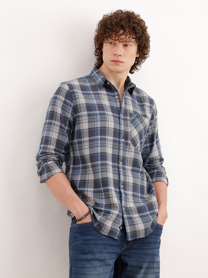 Slim Fit Textured Checkered Shirt  | Grey