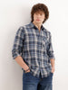 Slim Fit Textured Checkered Shirt  | Grey