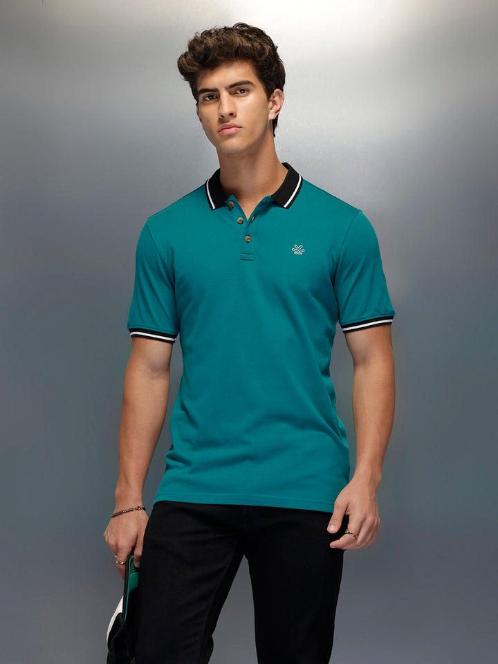 Classic Tipping Collar Polo T-Shirt   |  Teal