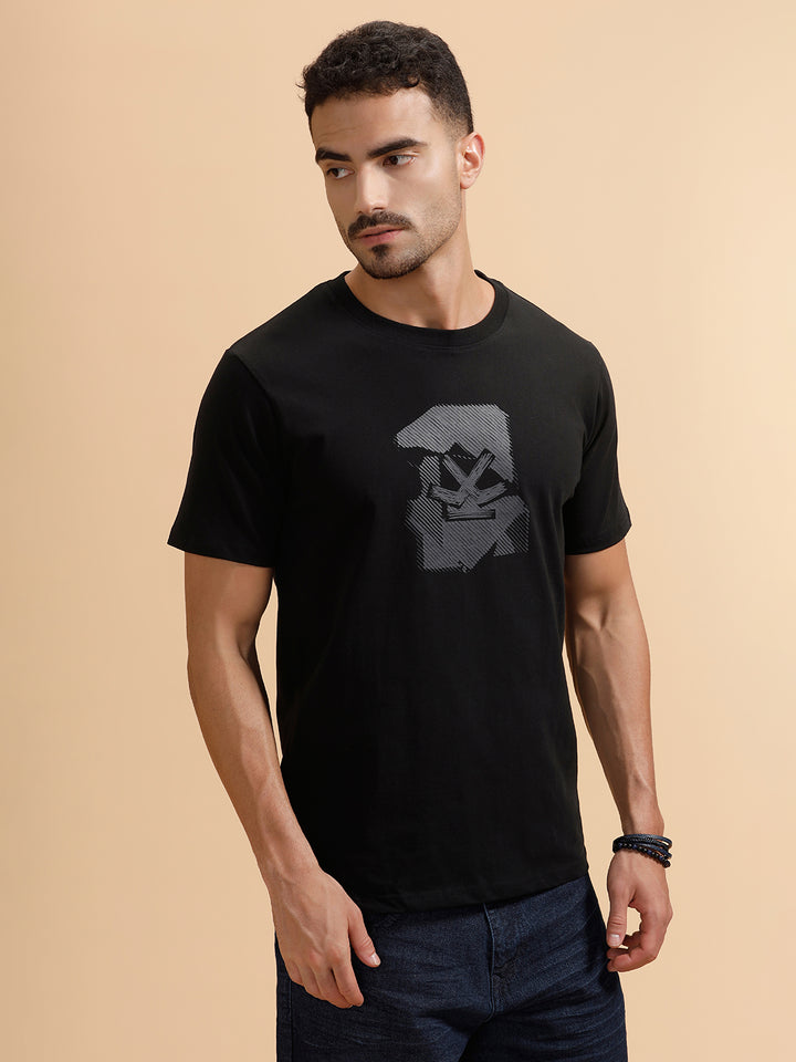 Sketched Logo Printed T-Shirt | Black