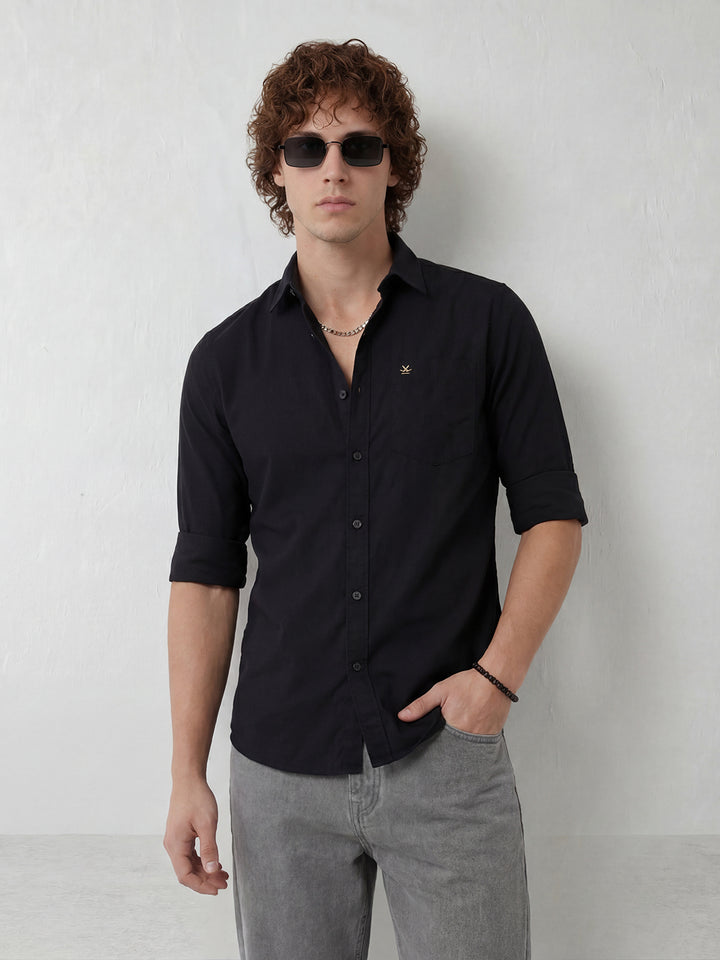 Solid Regular Fit Full Sleeve Shirt | Black