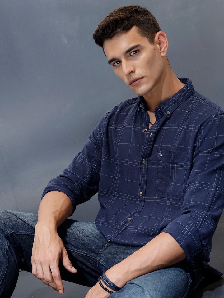 Men's Casual Regualr Fit Checkered Pattern Shirt | Black