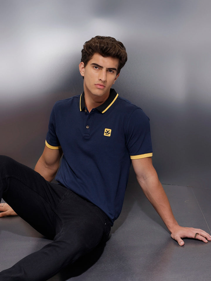 Classic Tipping Collar Polo T-Shirt   |  Navy Blue