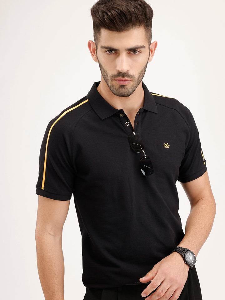 Slim Fit Raglan Collar Polo T-Shirt | Black