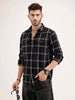 Slim Fit Double Pocket Checkered Shirt | Black